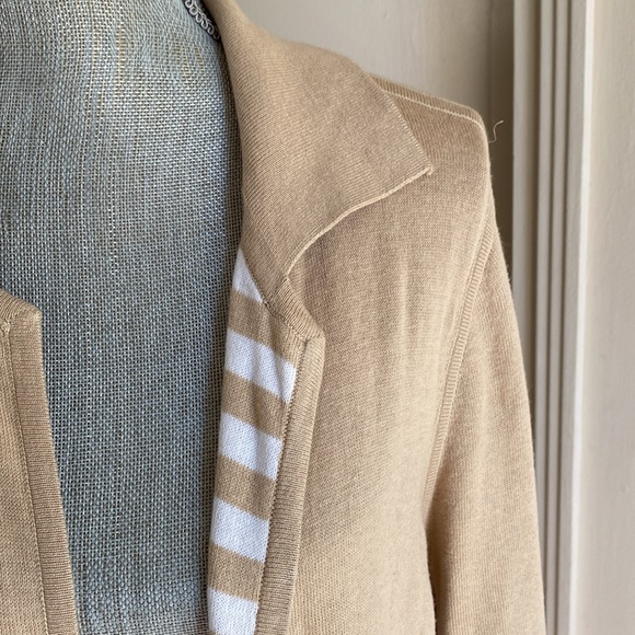 CHICO's TAN & WHITE STRIPE REVERSIBLE OPEN FRONT DUSTER CARDIGAN SIZE L 🌟EUC🌟 - Picture 9 of 15
